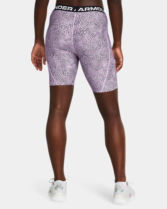 Women's HeatGear® Printed Bike Shorts, Purple, pdpMainDesktop image number 1